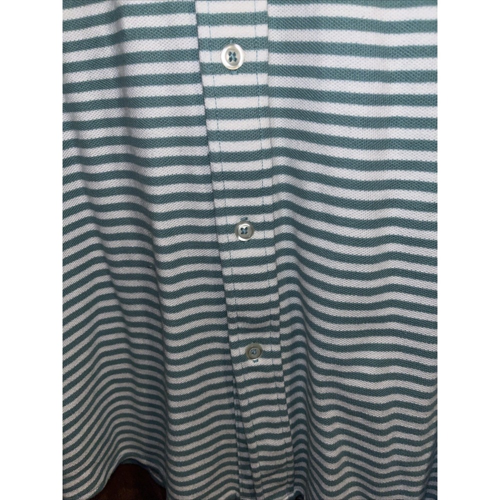 Preppy Lands End Shirt XL Green White Stripe Knit Button Up Long Sleeve Casual - Picture 8 of 15
